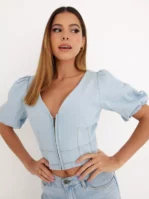 NLY Trend - Crop tops - Ljus Blå - Denim Zip Top - Toppar & T-shirts