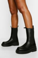 Höga Chelseaboots Med Räfflad Sula, Black
