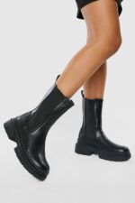 Chunky Chelseaboots Med Dragflikar, Black