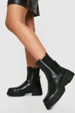 Chunky Chelseaboots Med Räfflad Sula, Black