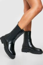 Höga Chelseaboots Med Krokodilskinnseffekt, Black
