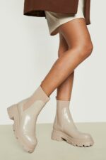 Chelseaboots Med Krokodilskinnseffekt Och Klack, White