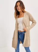Pieces - Cardigans & Koftor - Ljus Grå - Pcellen Ls Long Knit Cardigan Noos - Tröjor