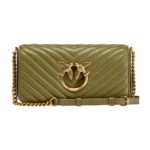 Pinko Love Click Baguette Mini Chevron CL Sheep Nappa+Vit.seta Grön, Dam