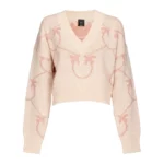 Pinko Mirari Maglia Misto Alpaca Jacquard Monogram Rosa, Dam