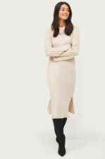 Soaked in Luxury - Stickad klänning slRakel Dress LS - Beige - 40